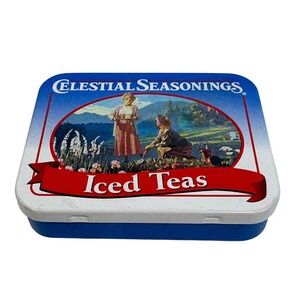 Celestial Seasonings Iced Teas Vintage Mini Tin Blue Collectible Small Metal Box